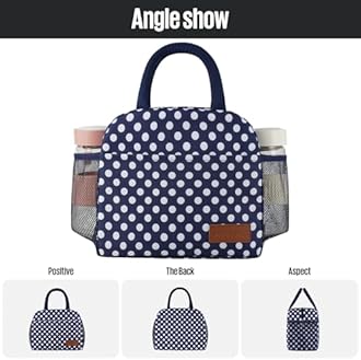 Lunch Bag Women/Men Lunch Box Women/Men (Blue+White dots)