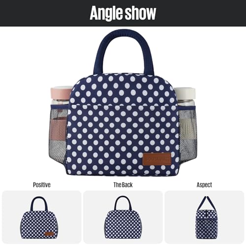 Lunch Bag Women/Men Lunch Box Women/Men (Blue+White dots)
