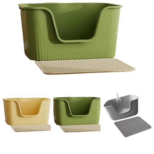 LightRise 猫用トイレボックス 特大 オープン お手入れ簡単 清潔 飛散防止 一体型 防滴トイレEVA二重層クッション付きシャベルを送る ((グリーン)+ EVA二重層クッション,特大サイズ 65.5×45.5×33.5CM)