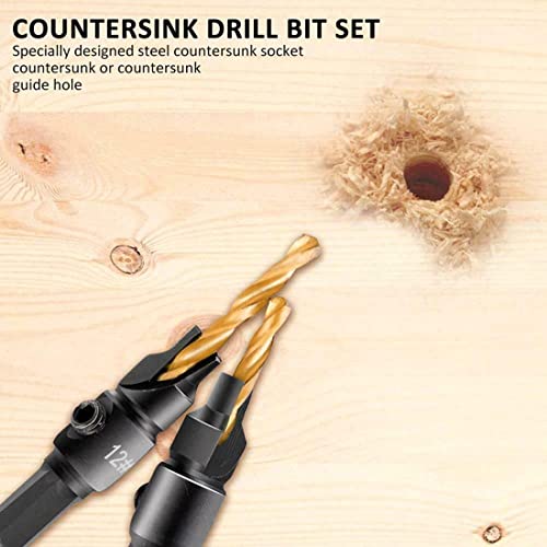 Szliyands 1/4 Inch Hex Shank Countersink Drill Bit Power Tools Accessories For Plastic Metal Woodworking Tool By Power Drill 5Pcs/Set （5/6/8/10/12#） #TOP4