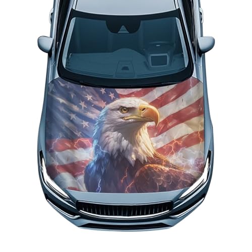 Image of Cool Eagle American Car Hood Cover Polyester Elastic Fabrics Washable Suitable for Large SUV and Pickup Trucks 39x59in