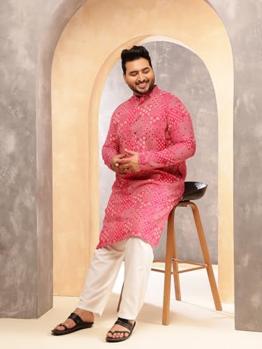 Image of SOJANYA Plus (Since 1958) Men's Cotton Blend Sanganeri Printed Long Kurta