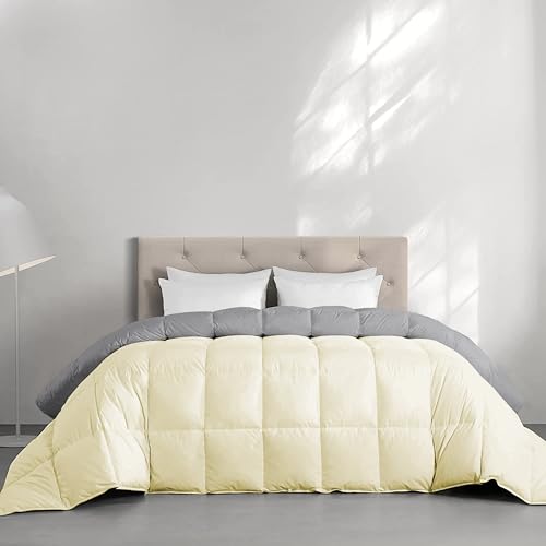 Image of Restful Sleep Reversible All Weather Comforter Single Bed Size - Dohar /Rajai /Blanket /Duvet -250 GSM Quilt Soft Microfiber Fill Single Size (60 inchX90 inch) - Ivory /Silver Grey Color