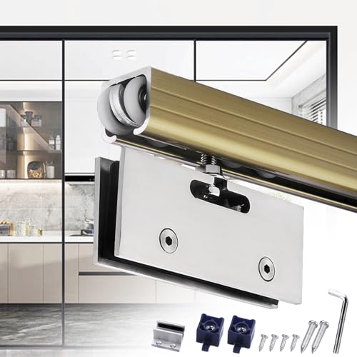 Kit Puerta Corredera Kit de Herrajes para Puertas Corredizas de Vidrio para Patio, Juego de Herrajes para Rieles de Puertas Corredizas de Vidrio, Sistema de Riel Superior para Puertas de Granero Moder