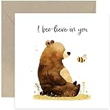 Old English Co. Encouragement Card for Son Daughter - 'Bee and Bear' I Believe In You Pun Card - Good Luck Cards - Best Of Luck Gifts - You Can Do It You Got This - Exams New Job Driving Test, GC4628