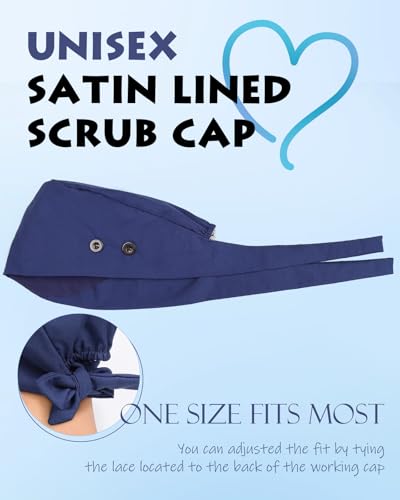 Nurse Hats for Women Scrub Cap Men Satin Lined Dental Scrub Hat Silk Mens Scrub Bonnet Black Navy