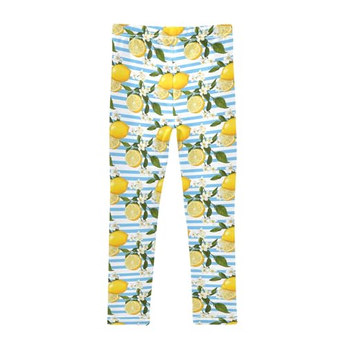 Girls Printed Leggings Yoga Pants Blue Strip Lemon Pattern for Kids in 4t to 10 Years, 4T2