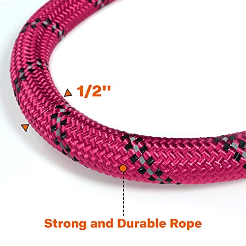 Taglory Rope Dog Leash 6 FT with Comfortable Padded Handle, Highly Reflective Threads Leash and Anti-Tangle Clip for Walking Medium Large Dogs, 1/2 inch, Hotpink - Image 4