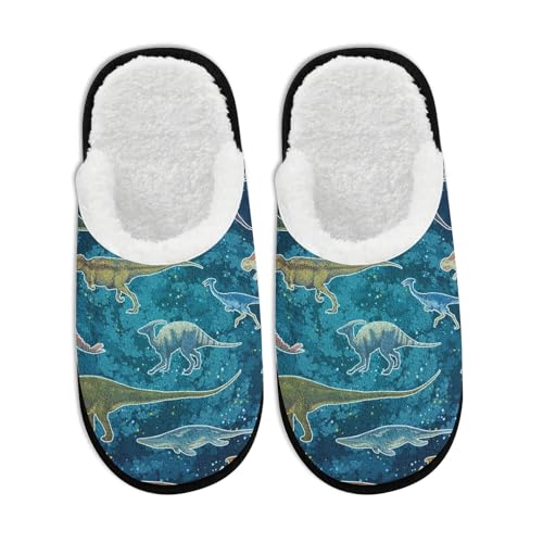 Fuzzy Slippers for Women Men Indoor and Outdoor Colorful Dinosaur Patterned Washable Bedroom Travel Fluffy Slipper Fleece-Lined Fall Winter Warm Cozy Soft Plush Comfy House Shoes Memory Foam