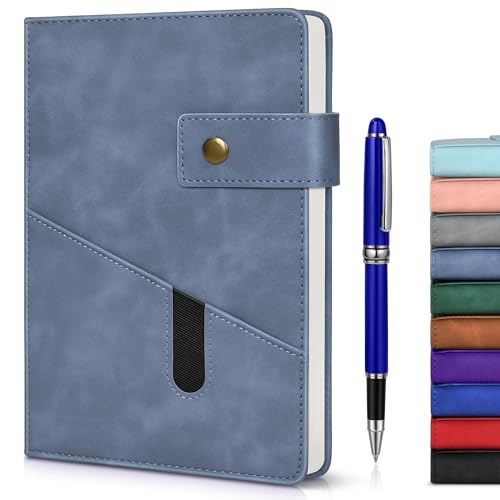 Image of Lined Journal Notebook with Pen, A5 Personalized Hardcover Leather Journal for Men Women, 200 Pages 100 GSM Thick Paper College Ruled Notebooks for Work Travel School Writing Diary 5.9 inch X 8.4 inch Blue