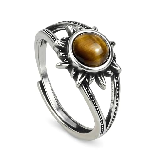 Ladywowu Tigers Eye Ring, Adjustable Eye Ring for Women & Men, Boho Hippie Unique Natural Gemstone Jewelry