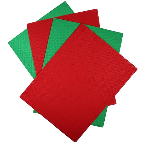 Image of KCS 4 pc of 12 inch x 18 inch (30cm x 45cm) 14CT Counted Cotton Aida Cloth Cross Stitch Fabric (Red+Green)