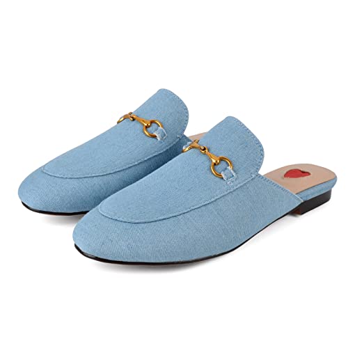 Arqa Mules For Women Comfort Denim Blue Slides With Metal Decoration Walking Slide Loafers #TOP3