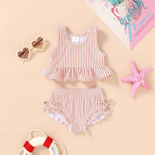 Image of HAPPYMA Baby Swimsuit Toddler Girl Bathing Suit Summer Stripe Bikini Set Beach Two Piece Swim Wear