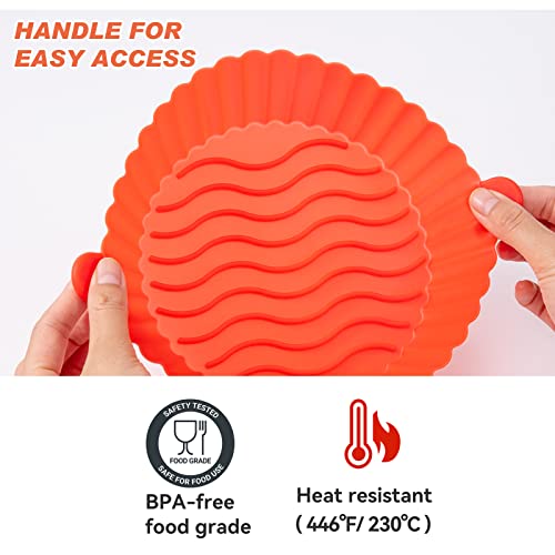 3Pcs Air Fryer Silicone Liners With Handle- 6.3In Food Safe Air Fryer Silicone Pot For 3 To 5Qt No Harsh Cleaning, Reusable Round Air Fryer Baskets Replacement For Parchment Liner Paper #TOP3
