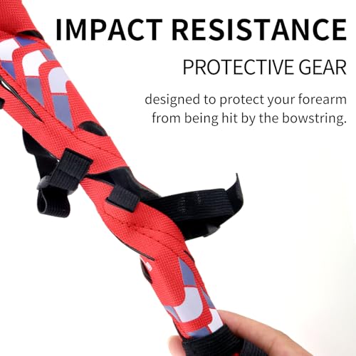 Moyujian 11.2in Long/6.7in Short Armguard Professional Competition Archery Bow Range with 4-Strap/2-Strap Buckles Shooting Practice Guard Nylon Carbon Forearm Protector Arm Guard (Red Long) - Thumbnail 5