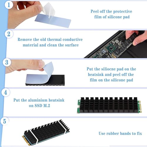 Image of CARE CASE Aluminum Heat Sinks for M.2 SSD Heatsink Cooling Radiator, PCIE M.2 SSD Cooling Fin for Laptop Computer Silicone Heat Dissipation Pads + Accessories Included (5)