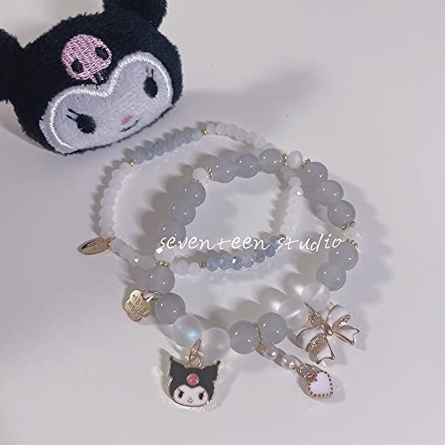 ANZWTLOYY Kawaii Bracelets Set Crystal Beads Pearl Bracelets Cute Cartoon Elastic Beaded Bracelets for Girls Women Friendship Jewelry, Adjustable, Crystal, crystal, Multicolor
