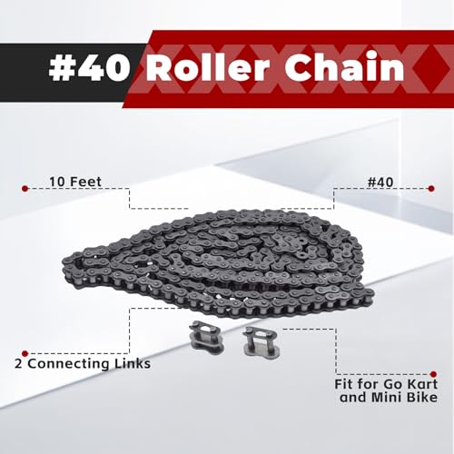 Image of findmall 40 Roller Chain 10 Feet with 2 Connecting Links Fit for Go Kart and Mini Bike (Pack of 2)
