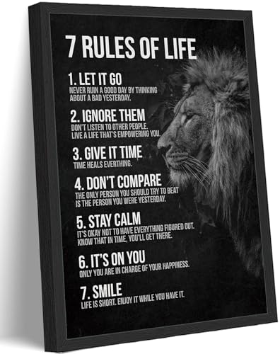 Framed Motivational Lion Canvas Wall Art 7 Rules Of Life