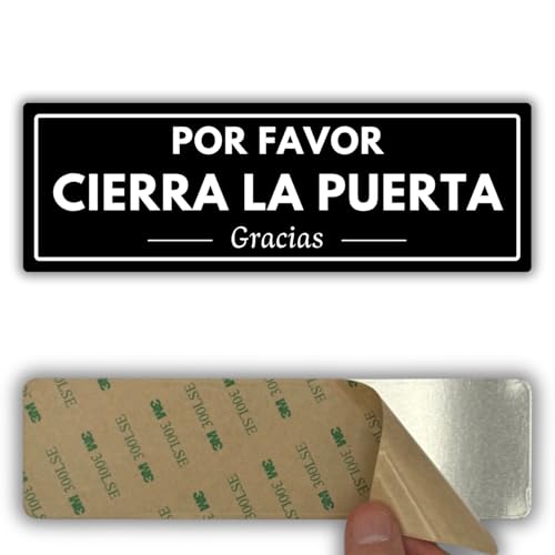 LEIASA | Señal Cierra la Puerta - 7,5 x 23 cm - Grosor 2 mm - Acrílico - Placa Adhesiva - Cartel Mantener Puerta Cerrada - Rótulo Aviso - (Señal Cierra Puerta)