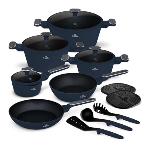 Berlinger Haus Lot de 15 ustensiles de cuisine revêtus de titane – Collection Deep Sea antiadhésive, durable, design élégant pour une cuisson efficace et un nettoyage facile