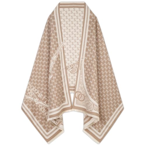 Relang Scarfs for Women Pashmina Silky Shawl Wrap for Evening Dressing Blanket Open Front Poncho Cape Caramel Latte Monogram