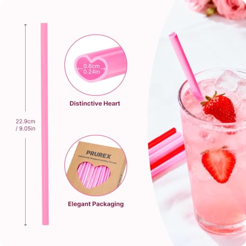 Image of 100pcs Pink Heart Straws Bulk 8mm - Individually Wrapped Straws