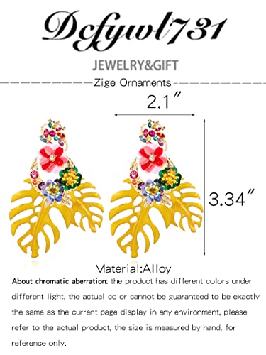Colorful Leaf Flower Earrings For Women Gorgeous Sequin Floral Leaf Dangle Drop Earrings For Teen Girls Fashion Boho Acrylic Rhinestone Studded Statement Earrings Party Earrings Jewelry Gifts (Yellow) #TOP5