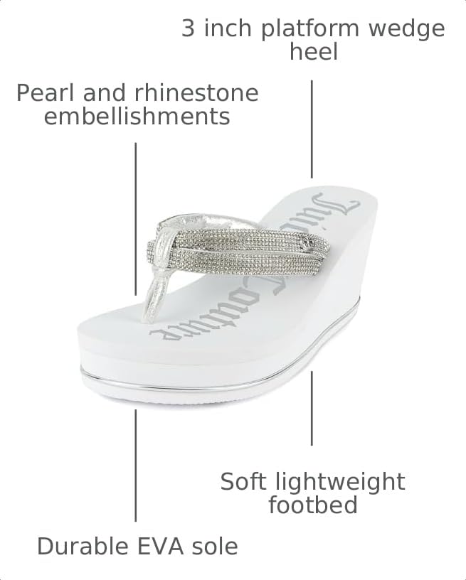 Image of Juicy Couture Women's Wedge Platform Flip Flops, Fashion Beach Sandals with Soft Footbed and Thong Style