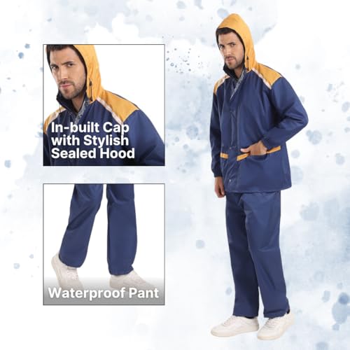 Image of Citizen Hooded Raincoat for Men Women Waterproof for Bike Riders Dobby Fabric Lightweight Stylish Sealed Hood, Large Pockets, Heavy-Duty Zippers Rainwear with Carry Pouch-CR017