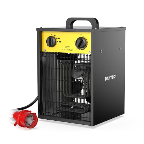 DAHTEC Calefactor Eléctrico 5000W - Calentador Portátiles Industriales - Termostato y Protección contra Sobrecalentamiento - Apto para Construcción, Garaje e Invernadero