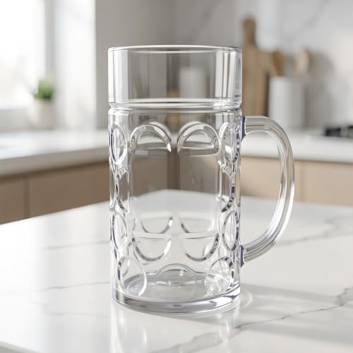 SOLUSTRE Plastikowy kufel do piwa, nietłukący, z uchwytem, ​​1000 ml/33,8 u