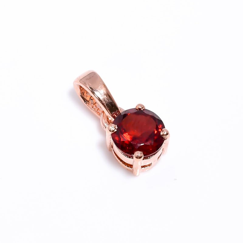Collana con ciondolo solitario in granato naturale con pietra preziosa, pendente rotondo sfaccettato in argento sterling 925 da 6 mm