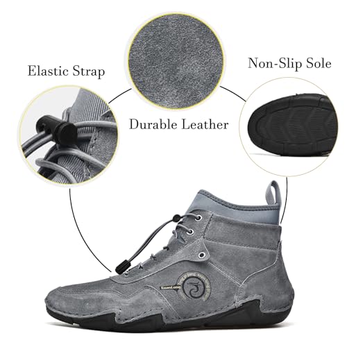 Lossarye Men's Handmade Suede Casual Chukka Boots Adjustable Waterproof Non-Slip Outdoor High Top Boots Slip-on Walking Driving Beck Shoes2