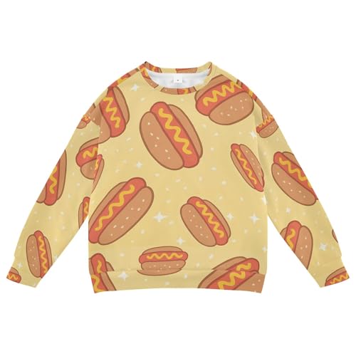 Wudan Hot Dog Bun Yellow Kids Boys Sweatshirts Hoodies Fleece Sweatshirt With Hoodie