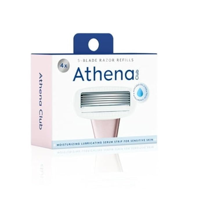 Athena-club 5-Blade Razor Refills, 4 Count, Moisturizing Serum Strip with Hyaluronic Acid, for Sensitive Skin