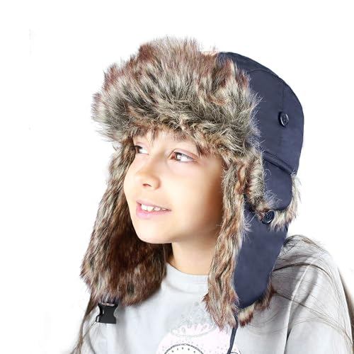 Image of Faux Fur Safety Reflective Aviator Trapper Hat Snow Ski Trooper Winter Cap