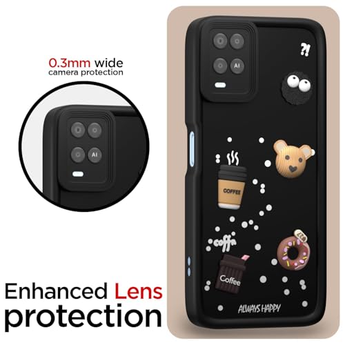 Image of Bintage Cute Fun Taddy| 3D Ball Bear| Donut| Coffee Rubber Case Full Body & Camera Protection Back Cover Compatible for Oppo A54 4G - Black