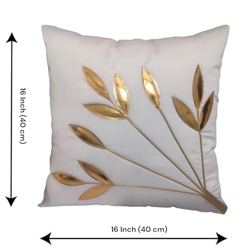 Image of Golden Floral Cushion Covers, 16x16 Inch, Set of 5 (White)
