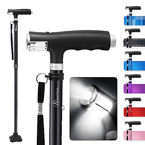 BeneCane Walking Cane for Women Folding Cane for Men with Two Led Lights Quad Cane with Stable Base Lightweight and Adjustable Walking Stick