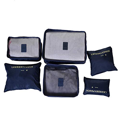 Preisvergleich Produktbild Xuxuou 6-teilig Kleidertaschen-Set Koffer-Organizer Aufbewahrungstasche Verpackungswürfel Kleidertasche Packtaschen für Reisen Nach Hause Kleiderschrank (Dunkelblau)