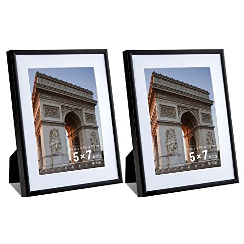 Antnest 2 Pack 5X7 Black Picture Frame, Photo Frames For Wall Or Tabletop Display And Wall Mounting, Aluminum Pictures Photo Frame Great For Weddings, Graduations, Events, Home Decoration, Office #TOP8