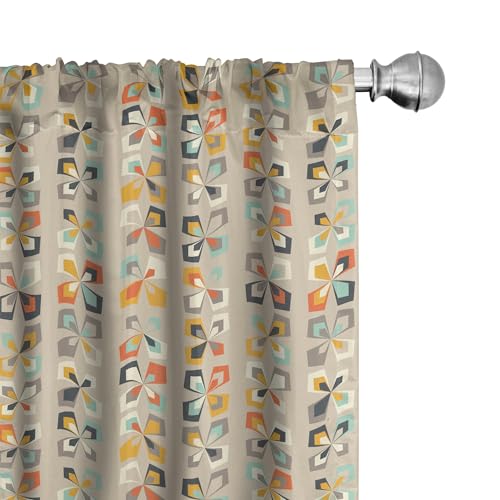 Lunarable Geometric Window Curtains, Mid Century Modern Pattern of Colorful