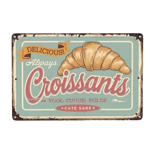 8x12 Inch Metal Sign Always Fresh Croissants Bakery Decor Retro Wall Decor For Bakery Counter Kitchen Breakfast Nook Cafe Wall Pantry Shelf And Brunch Corner Spaces