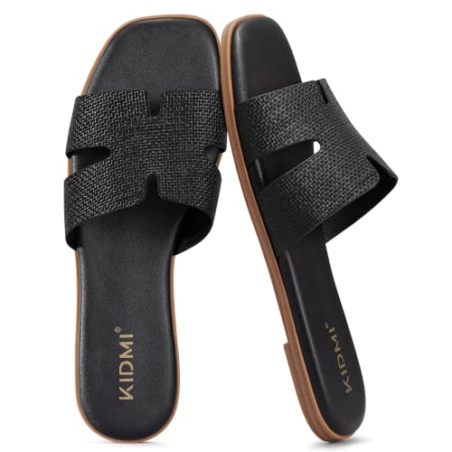 Image of KIDMI Women's Dressy Flat Sandals, Comfortable Slip On Summer Slides, Fashion Open Toe Casual Sandals