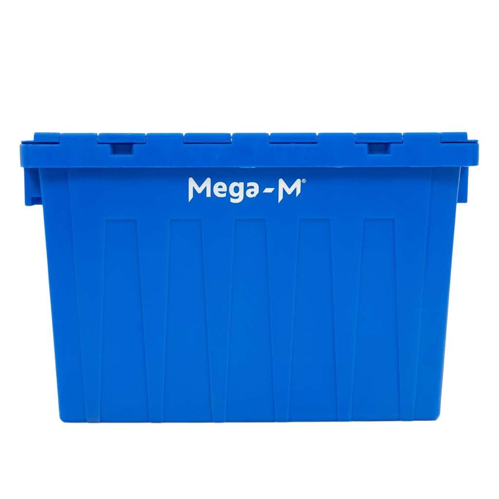 MEGA-M Pojemnik Kurierski Transportowy Gniazdowy 60 × 40 × 36 cm | Zamykany z Pokrywą, Nośność 20 kg, Sztaplowany, Plastikowy, Niebieski