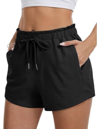 Feiersi Women's Lounge Black Shorts with Pockets Summer Soft Drawstring Athletic Casual Sweat Shorts(Black,Small)