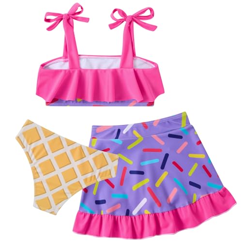 Image of ALISISTER Girls Swimsuit 3 Piece Bathing Suits Flounce Bikini Tankini Set Beach Swimwear with Cover Ups Skirt for 3-8 Years