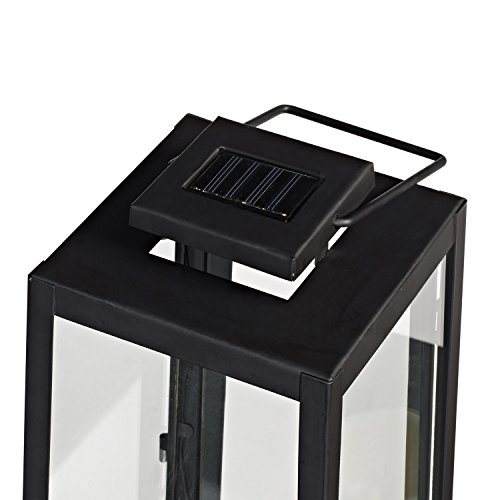 Lights4Fun, Inc. Large Black Metal Solar Powered Led Fully Weatherproof Outdoor Garden Flameless Candle Lantern #TOP7